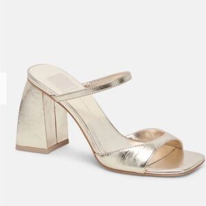 Dolce Vita Metallic Gold Square-Toe Block Heel Sandal